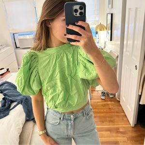 ROTATE Green Puff Sleeve Blouse